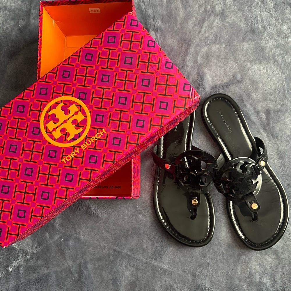 Tory Burch Black Patent Sandals